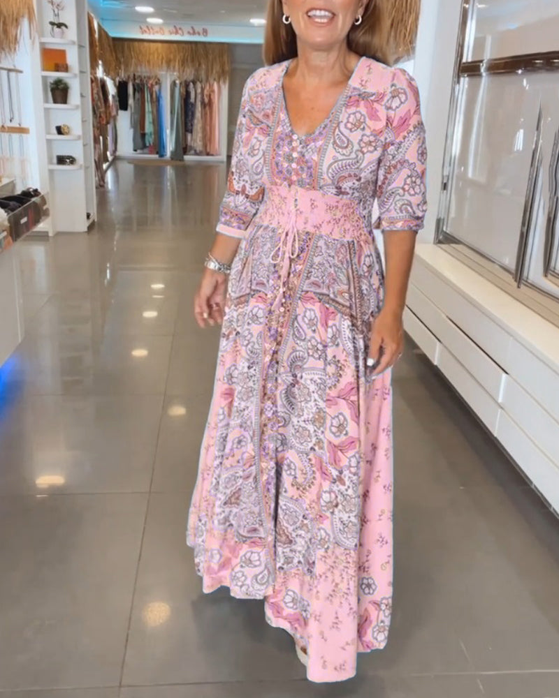 Miriam | Stylisches Urlaubskleid mit V-Ausschnitt und 3/4-Ärmeln