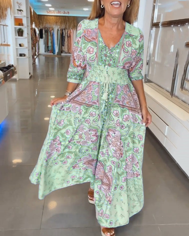 Miriam | Stylisches Urlaubskleid mit V-Ausschnitt und 3/4-Ärmeln