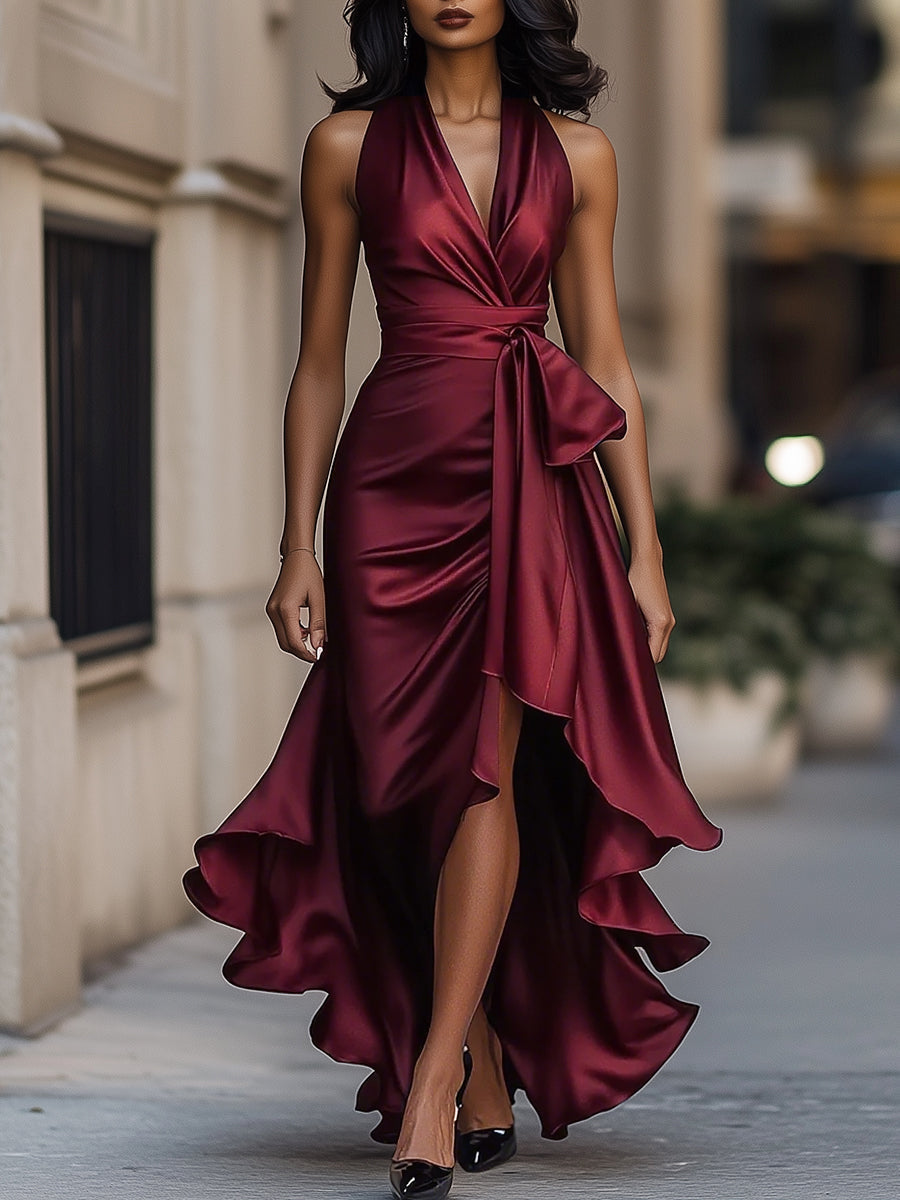 Ren | Satin-Halter-Rüschen-Kleid