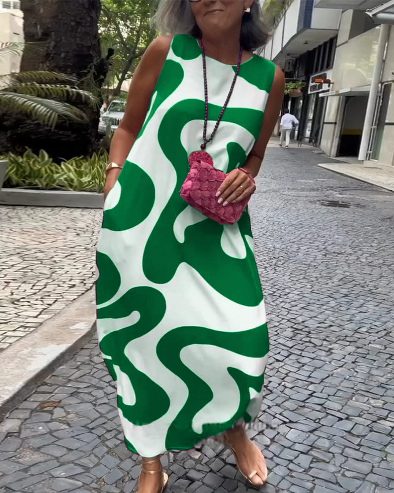 Bertha | Stylisches ärmelloses Kleid mit geometrischem Druck