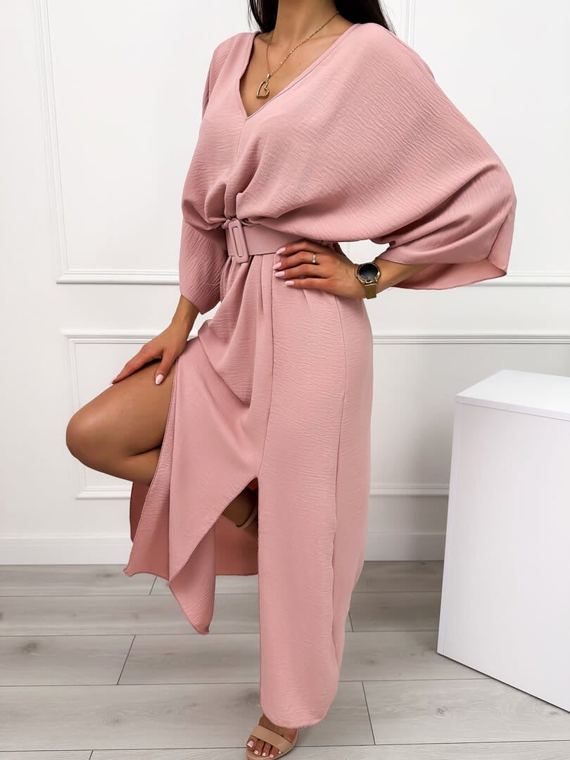 Mazie | stilvolles Maxikleid mit seitlichen Schlitzen und Gürtel
