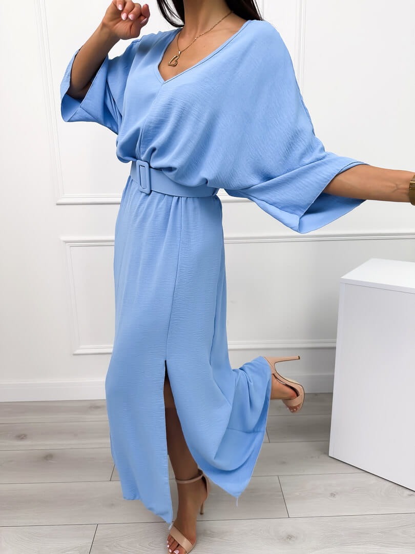 Mazie | stilvolles Maxikleid mit seitlichen Schlitzen und Gürtel