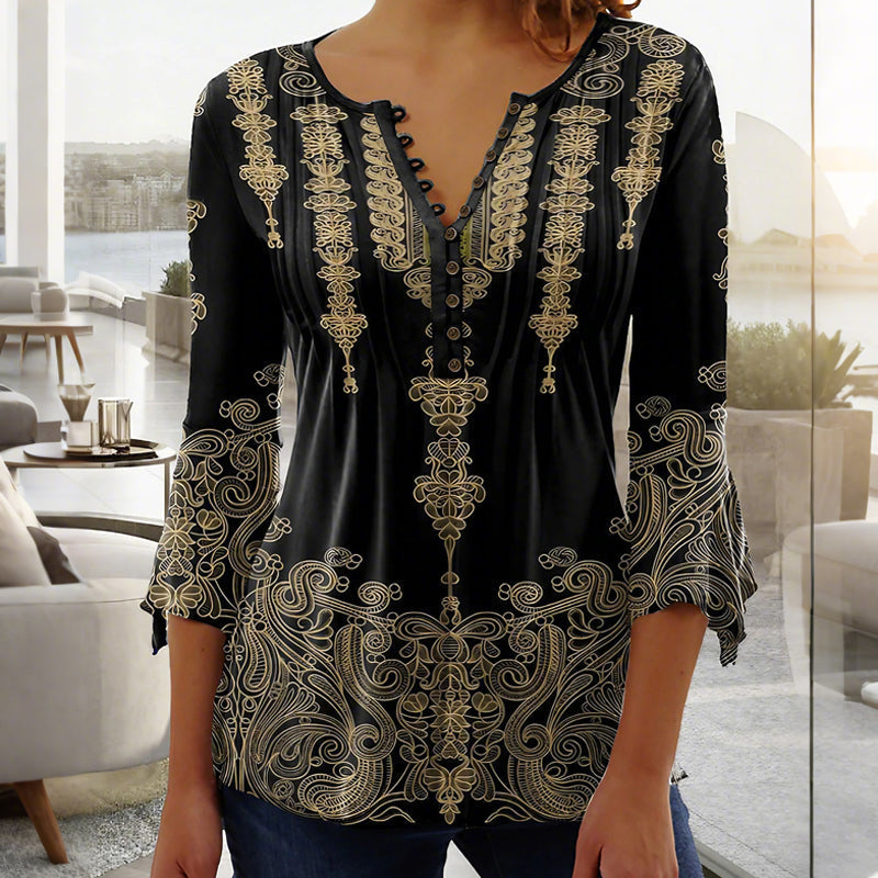 Adinna | Damenbluse mit V-Ausschnitt und Print