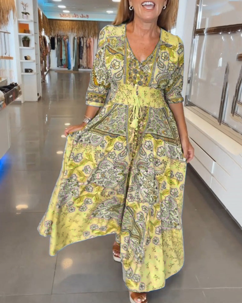 Miriam | Stylisches Urlaubskleid mit V-Ausschnitt und 3/4-Ärmeln