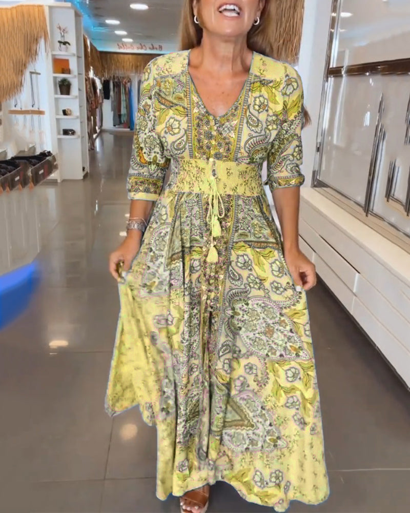 Miriam | Stylisches Urlaubskleid mit V-Ausschnitt und 3/4-Ärmeln