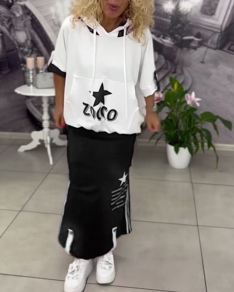 Hasela | Set mit Kapuze Kordelzug bedruckter Rock