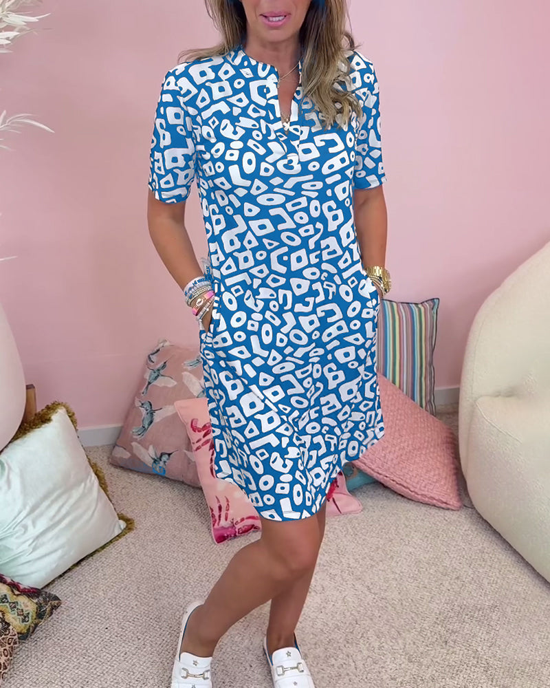 Linny | Lässiges Tunikakleid mit geometrischem Muster und V-Ausschnitt