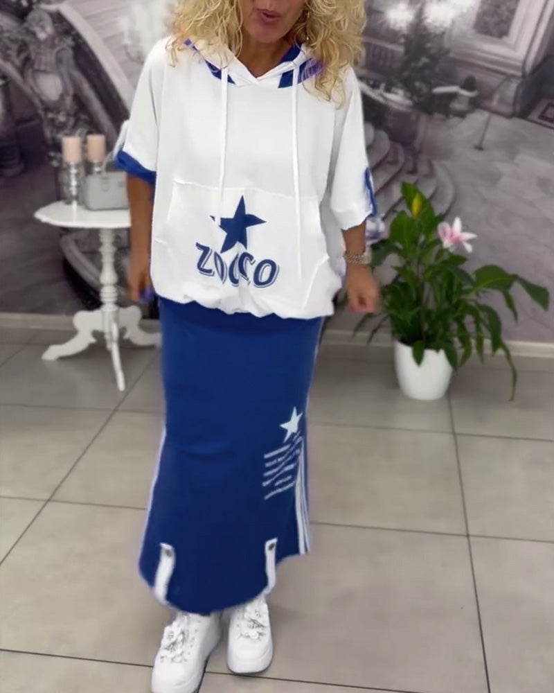 Hasela | Set mit Kapuze Kordelzug bedruckter Rock