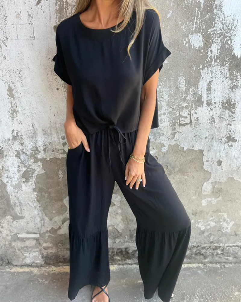 Aneri | Zweiteilig: Set aus Oberteil und Hose mit gerafftem Saum