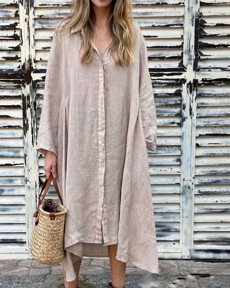 Aireni | Maxi-Hemdkleid aus Leinen mit geknöpfter Front