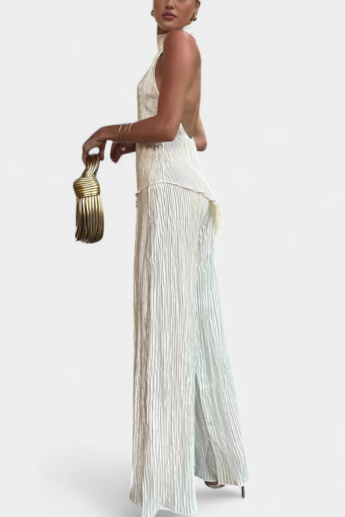 Nancy | feminines Plissee-Set mit asymmetrischem Oberteil und fließendem Schnitt