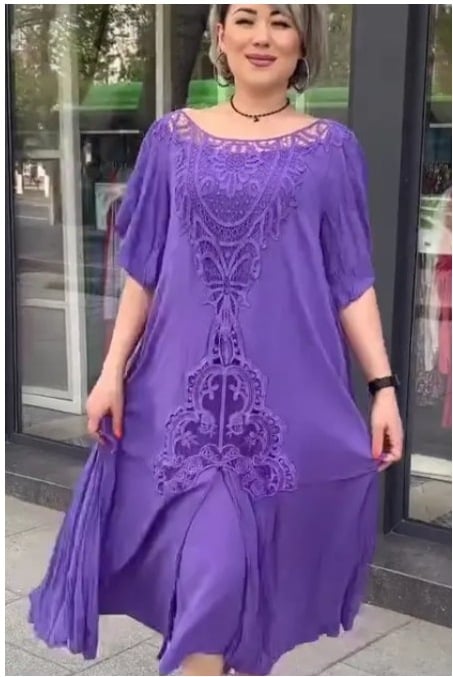 Petunya | Trendiges einfarbiges Kleid im Boho-Ethno-Stil