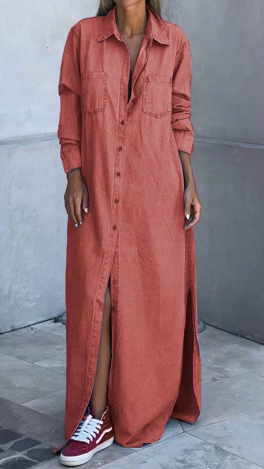 Ada | Stylisches Denim-Kleid mit Klappen und langen Ärmeln