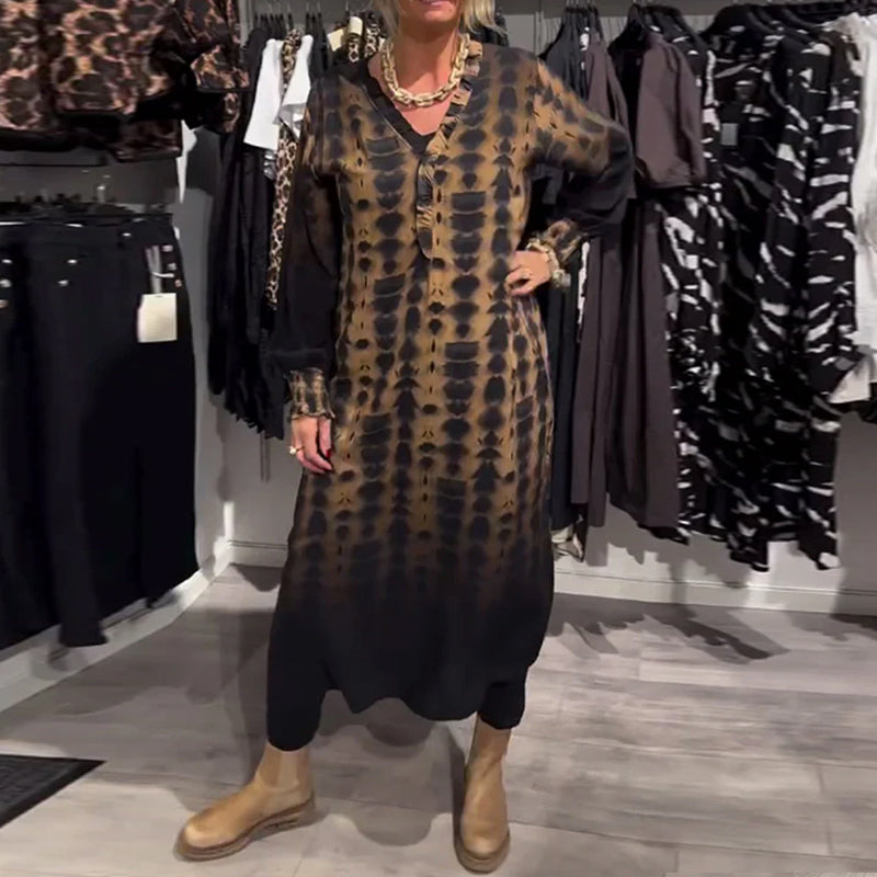 Trizz | Stilvolles langärmliges Kleid mit sanftem Farbverlauf und V-Ausschnitt