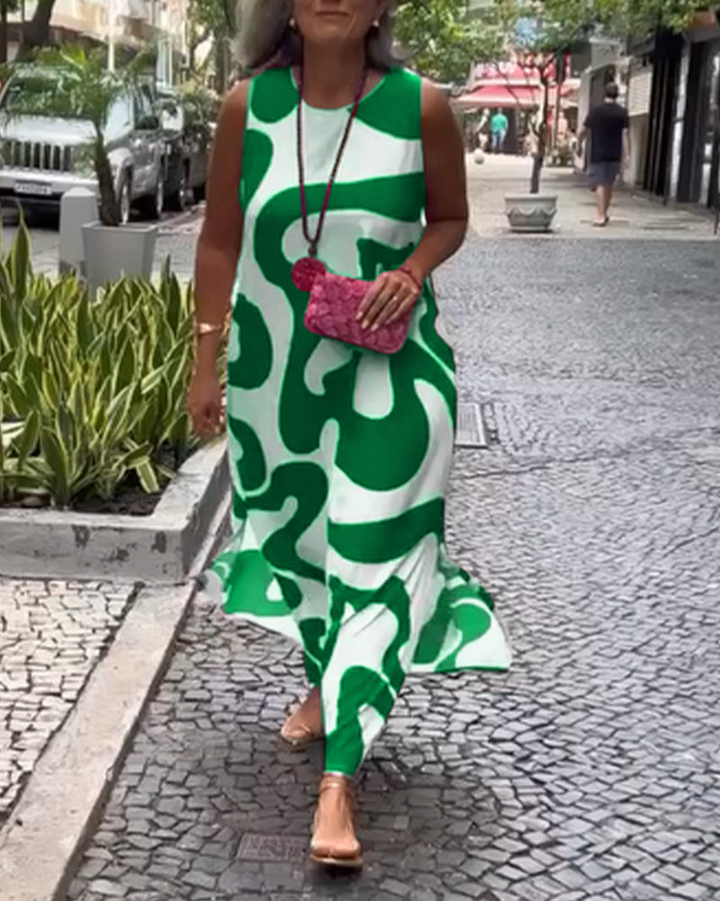 Bertha | Stylisches ärmelloses Kleid mit geometrischem Druck