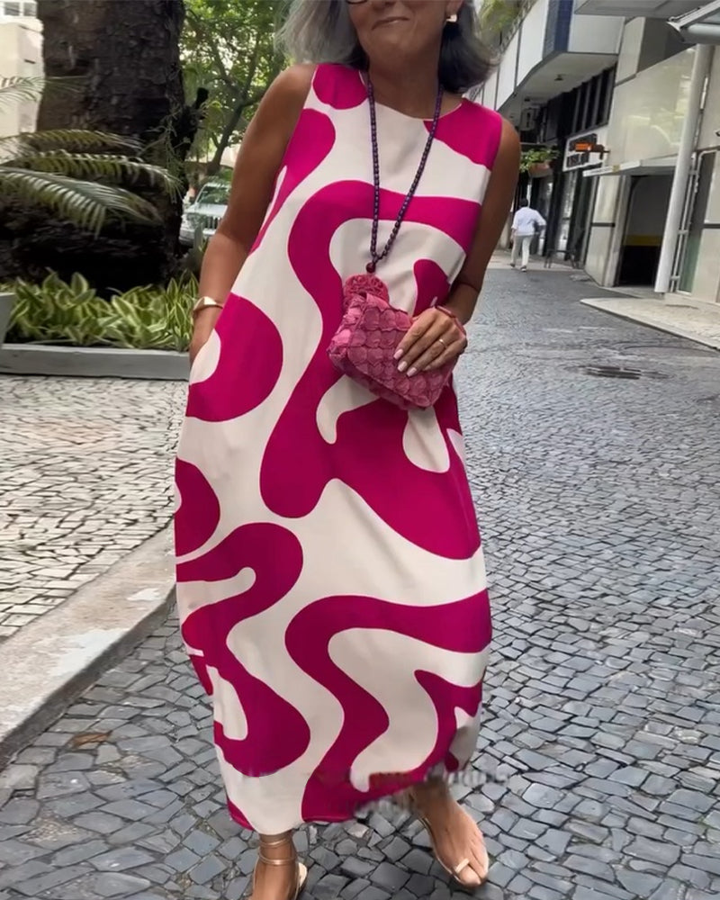 Bertha | Stylisches ärmelloses Kleid mit geometrischem Druck