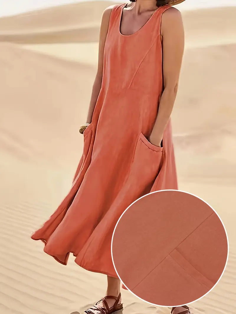 Yasmi | Locker geschnittenes ärmelloses Leinenkleid