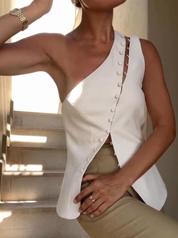 Ash | One-Shoulder-Top mit Knopfdetails