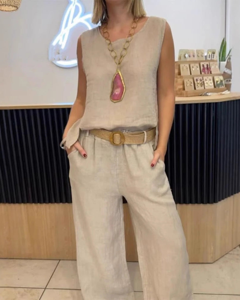 Giselle | Ärmelloses Hosenset aus Baumwolle und Leinen