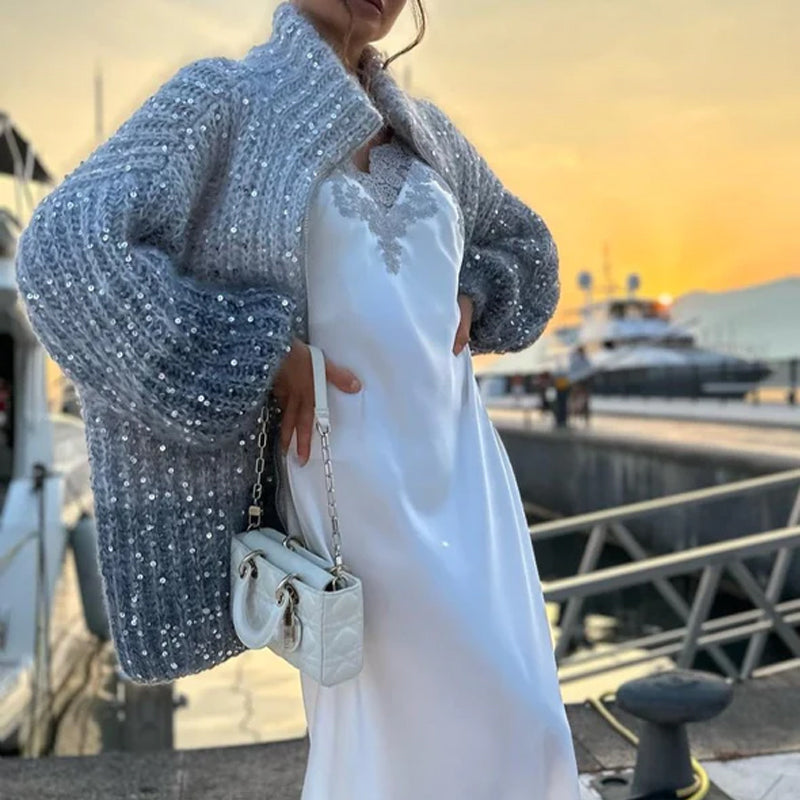 MaraKnit™ | Strickjacke mit Glitzerpailletten