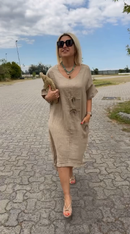 Yesha | Küsten-Leinen-Kleid mit lockerer Passform