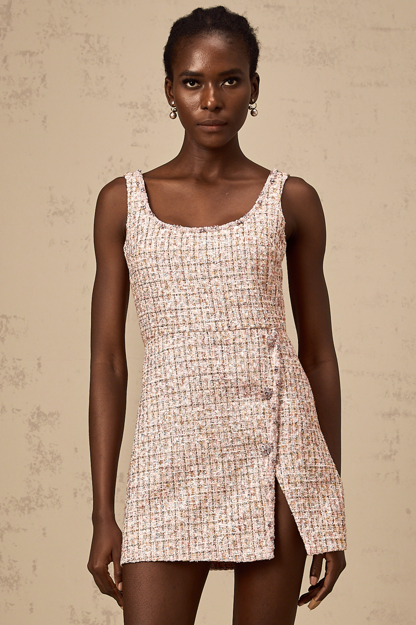 Alexia | stilvolles rosa Minikleid im Tweed-Design