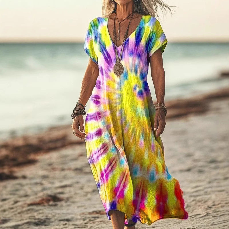 Sukie | Kurzärmeliges Maxikleid im Boho-Stil