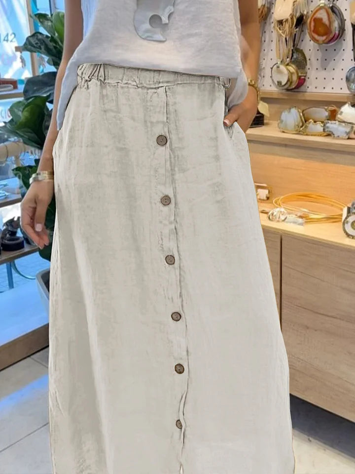 Estera | Midirock aus Leinen mit Knopfleiste und Taschen