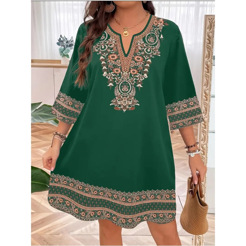 Eleanor | modisches Kleid, femininer V-Ausschnitt, trendiger Print.