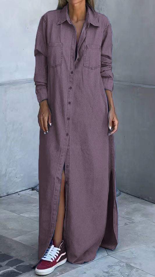 Kathleen | modisches langärmeliges Jeanskleid mit klassischen Revers