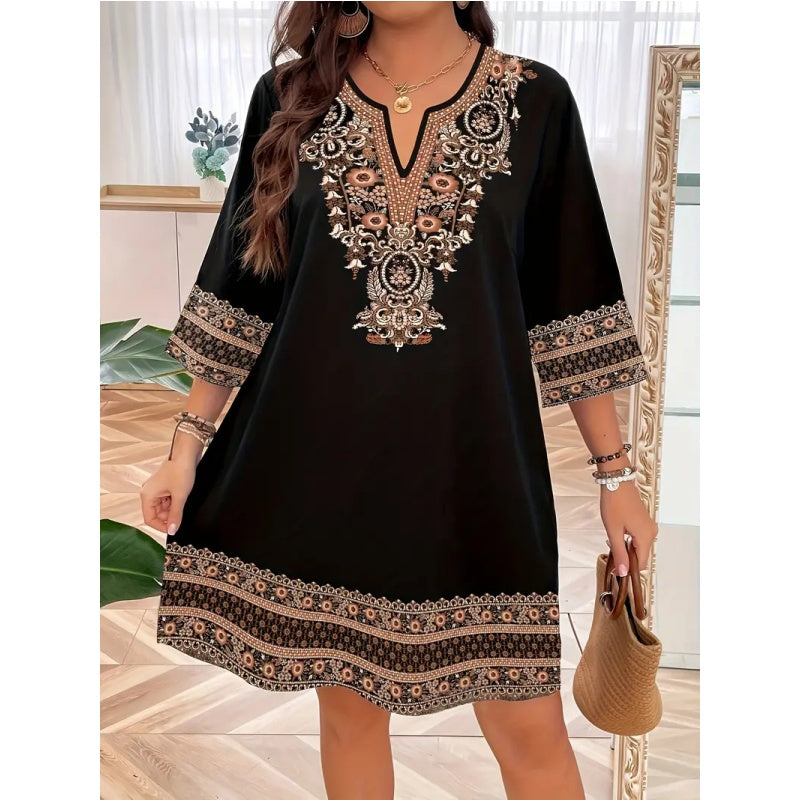 Eleanor | modisches Kleid, femininer V-Ausschnitt, trendiger Print.