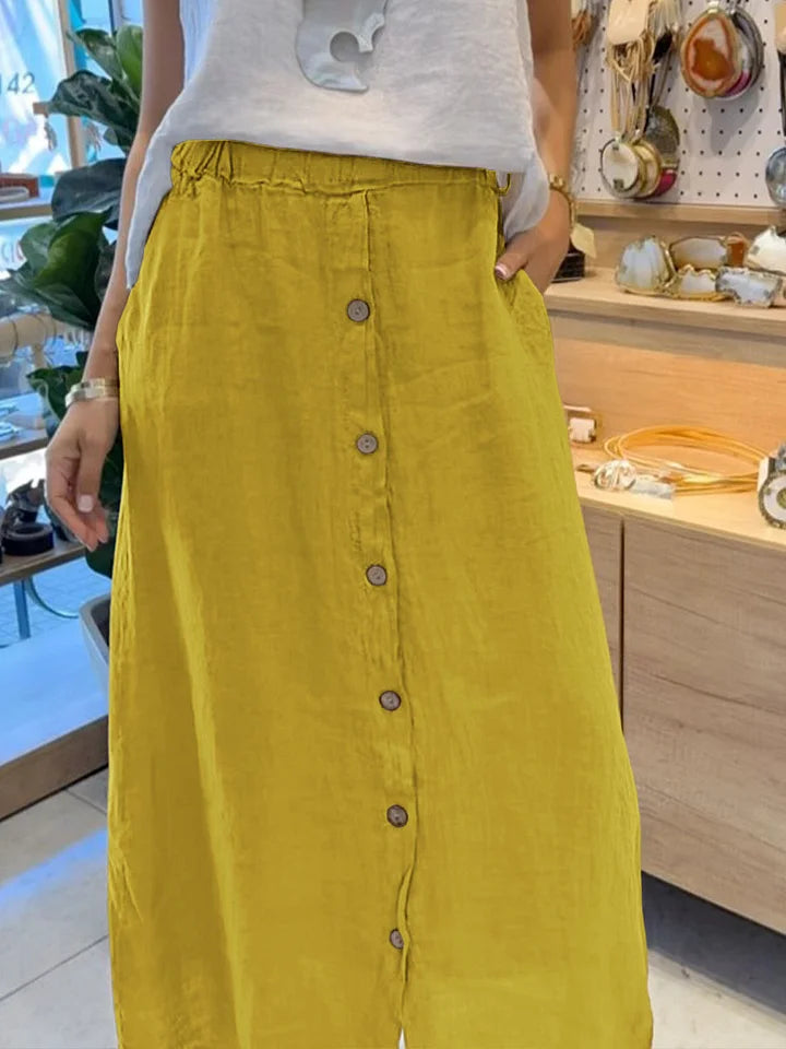 Estera | Midirock aus Leinen mit Knopfleiste und Taschen