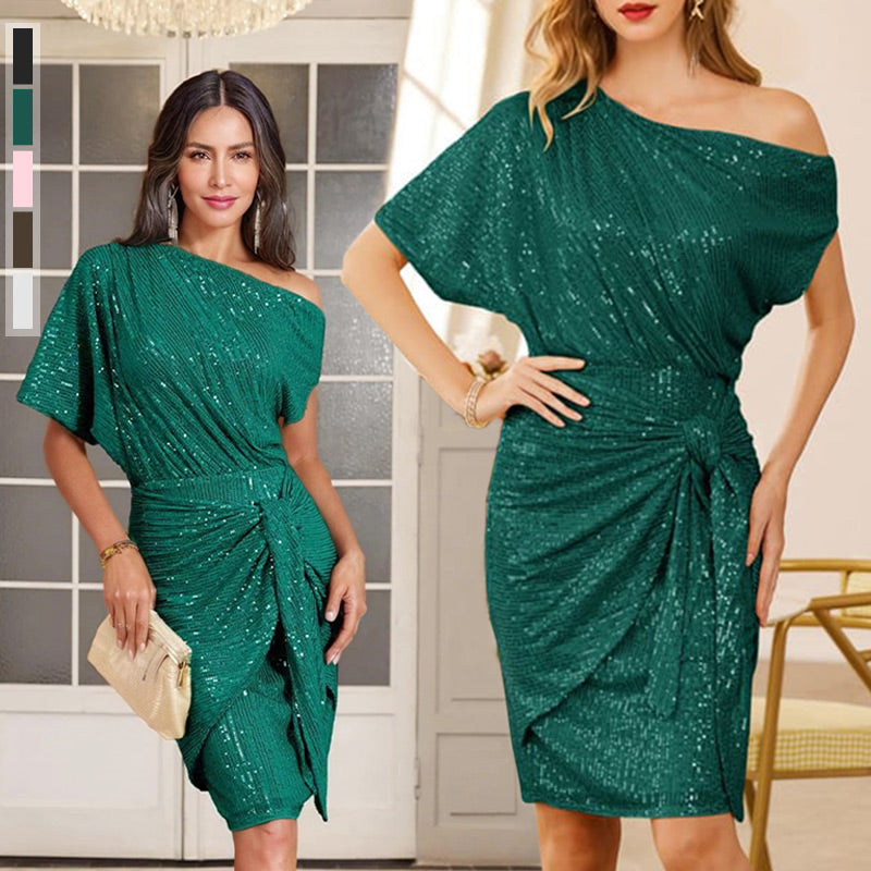 Anne | Pailletten-Partykleid mit One-Shoulder-Design für Damen
