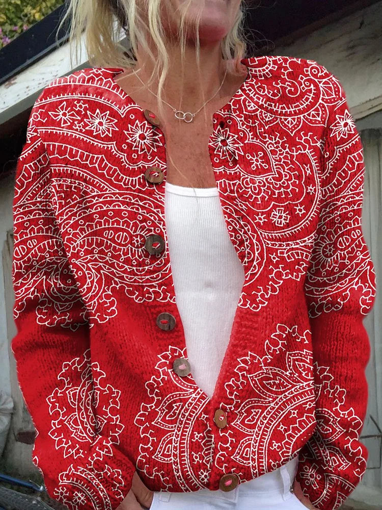 Helenna | Boho-Pullover mit Vintage-Knopfdetail