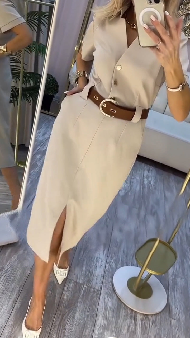 Deima | Luxuriöses Kleid mit Gürtel und Schlitz