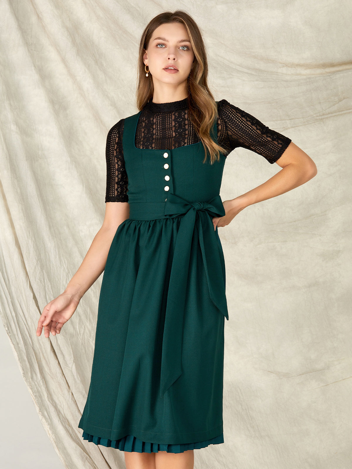 Keia | Dunkelgrünes Dirndlkleid mit Knöpfen