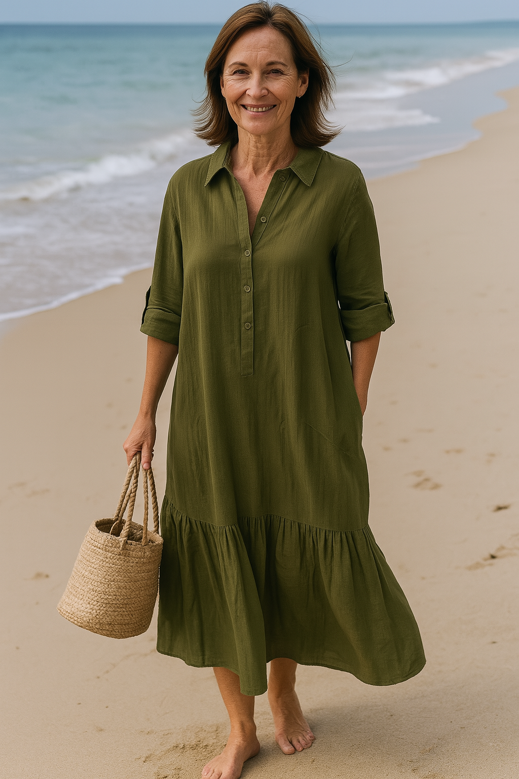 Valeria | stilvolles Kleid mit Kragen und fließendem, gestreiftem Design