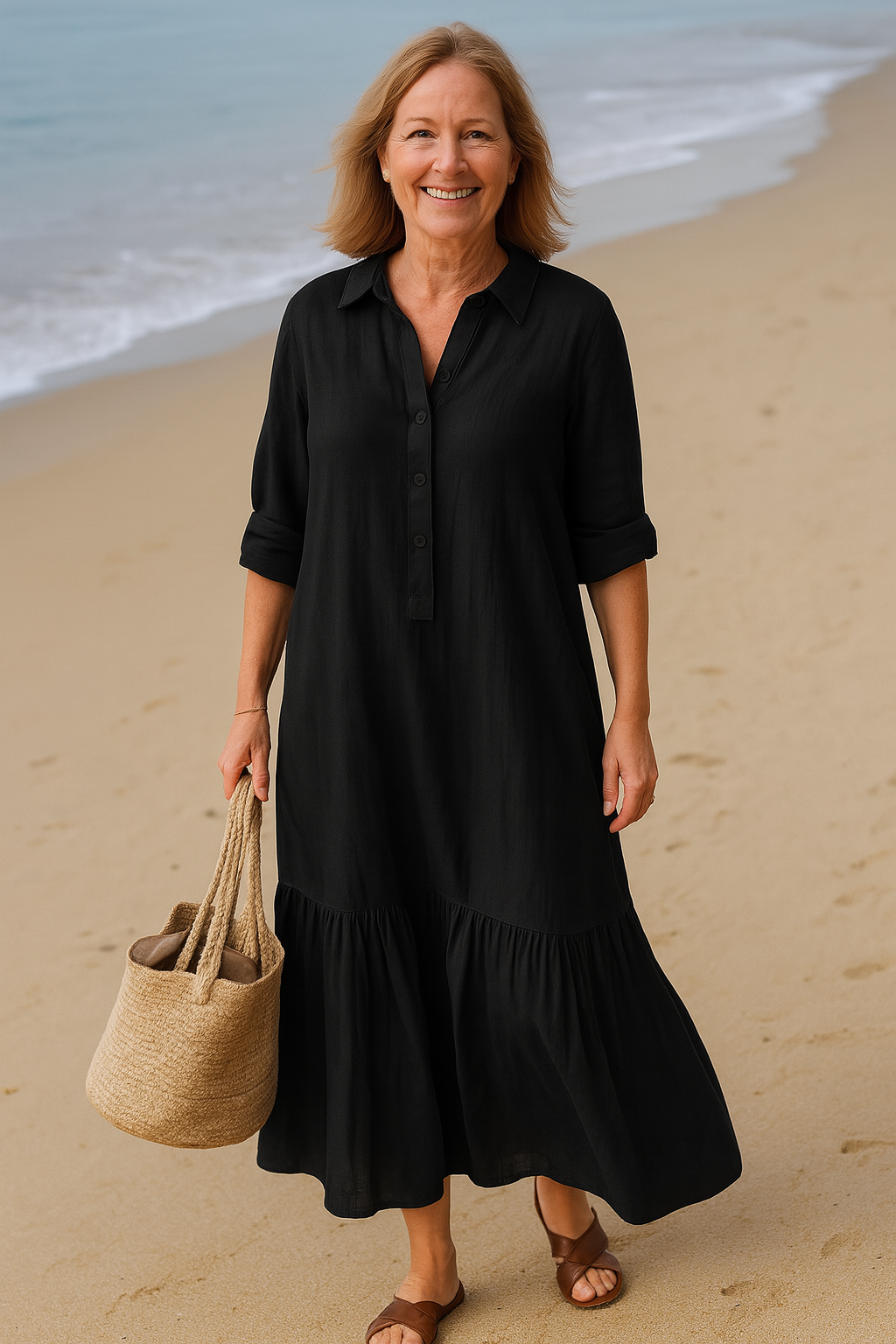 Valeria | stilvolles Kleid mit Kragen und fließendem, gestreiftem Design