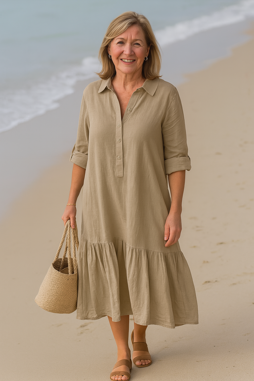 Valeria | stilvolles Kleid mit Kragen und fließendem, gestreiftem Design