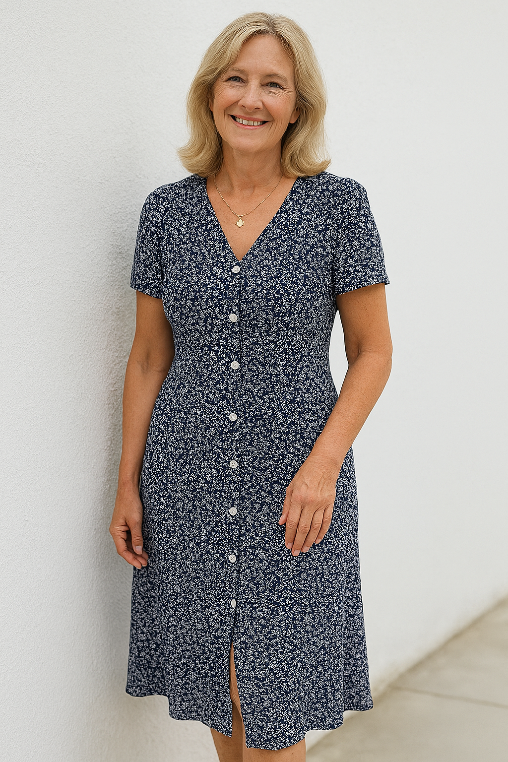 Lydia | zeitloses Kleid mit Knopfleiste und femininem V-Ausschnitt für Damen