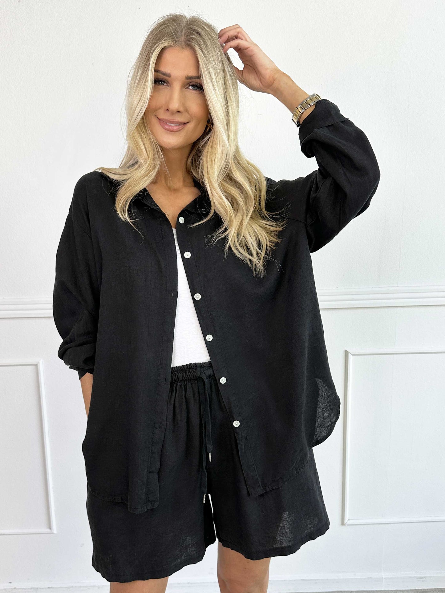 Genevieve | bequemes Hemd aus Viskose und Leinen in klassischer Unifarbe