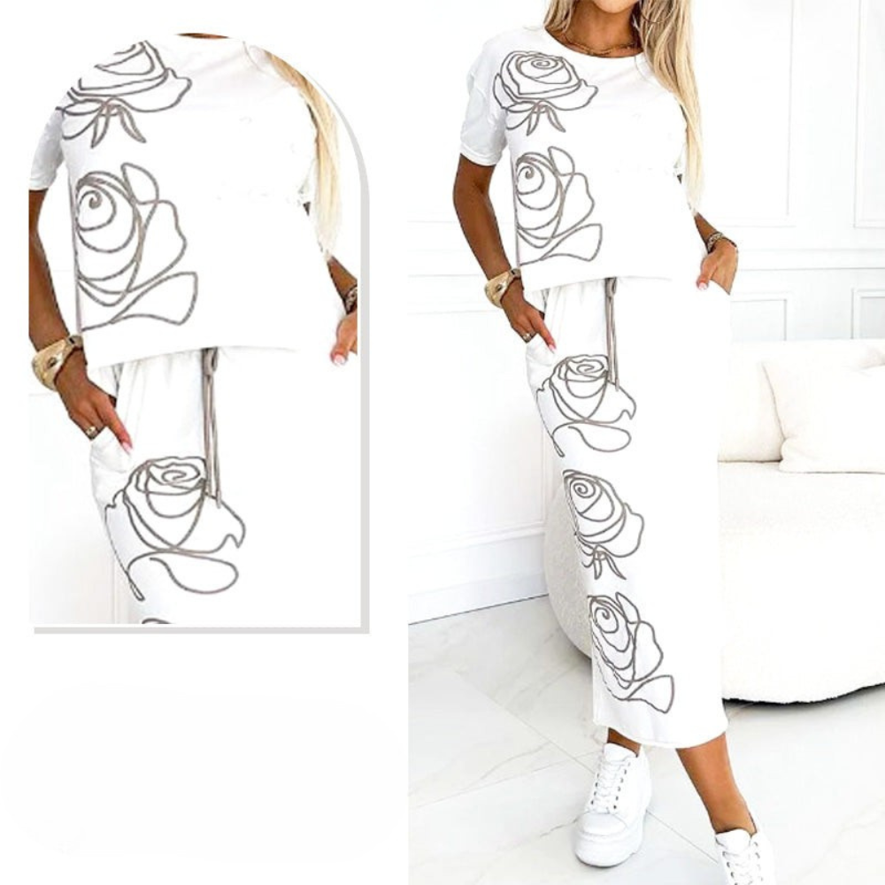 Lyca | Lässiges Damen-Set mit Blumen-T-Shirt und Bustier-Rock