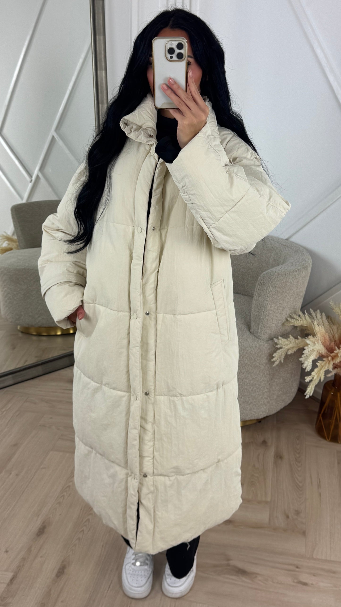 Amica | Lange Steppjacke mit hohem Kragen