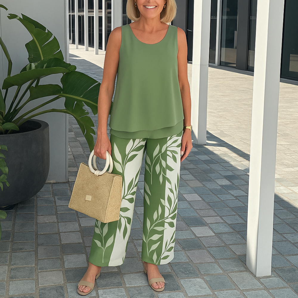 Hyeria | Set aus ärmellosem Top und geblümter Hose