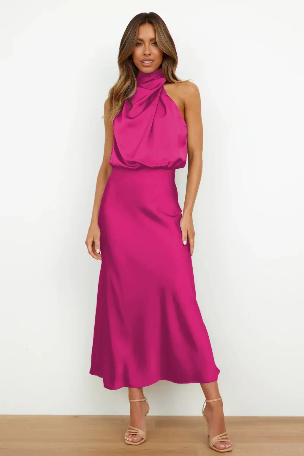 Rochelle | Feminines Satin-Kleid mit Neckholder-Ausschnitt