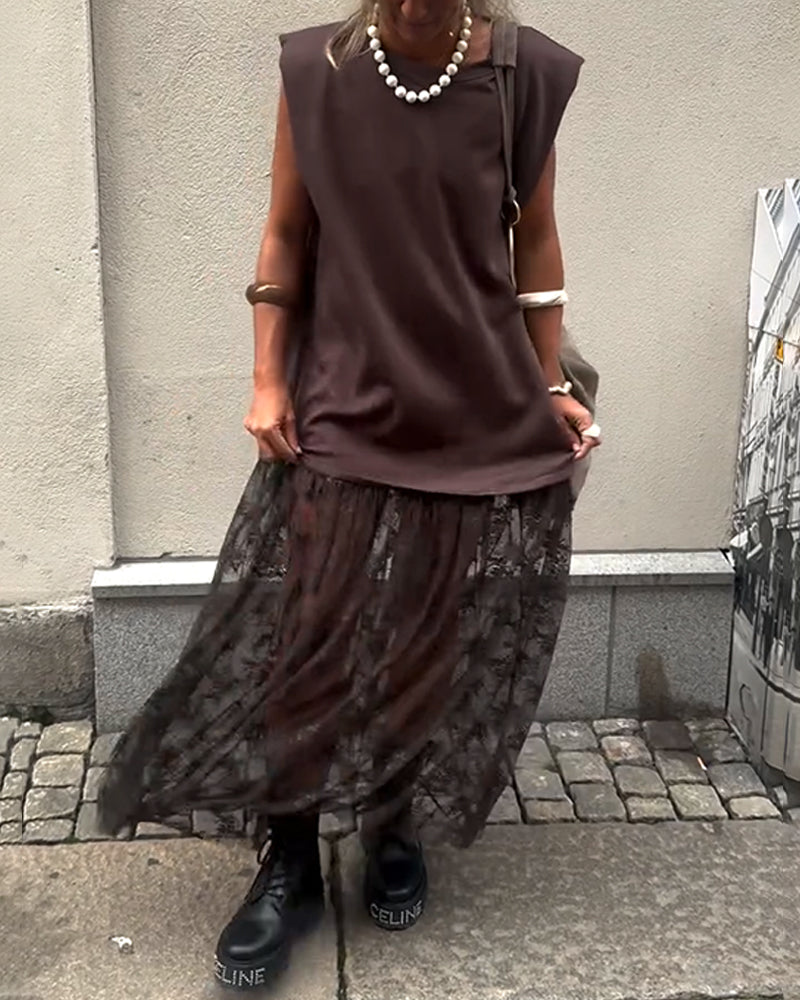 Milani | Patchwork Kleid, ärmellos & aus Mesh