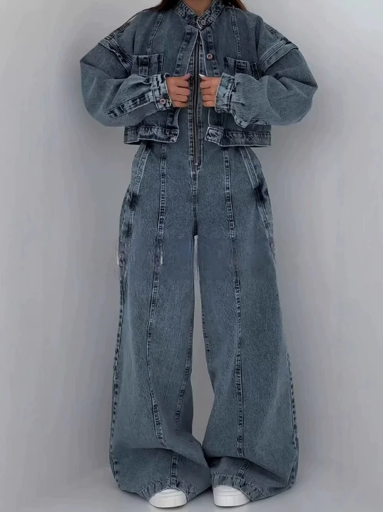 Zoa | Denim Bandeau-Zip-Overall und Jacke im Set