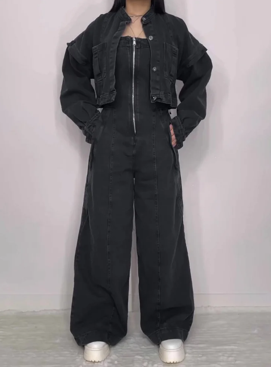 Zoa | Denim Bandeau-Zip-Overall und Jacke im Set