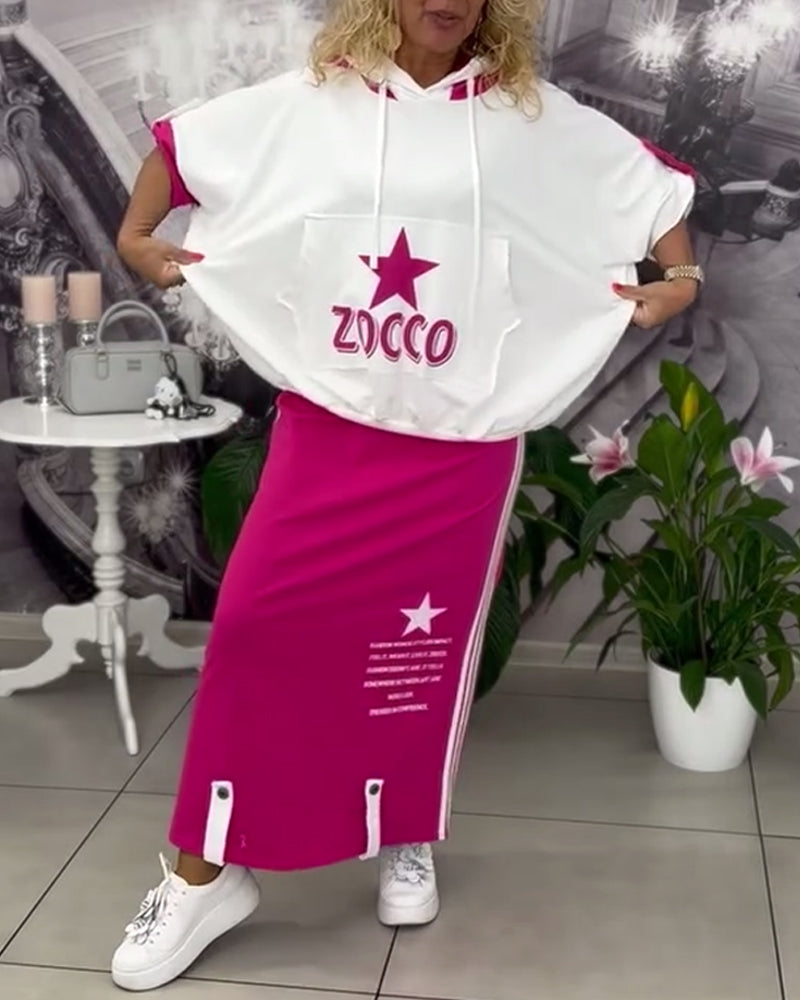 Hasela | Set mit Kapuze Kordelzug bedruckter Rock