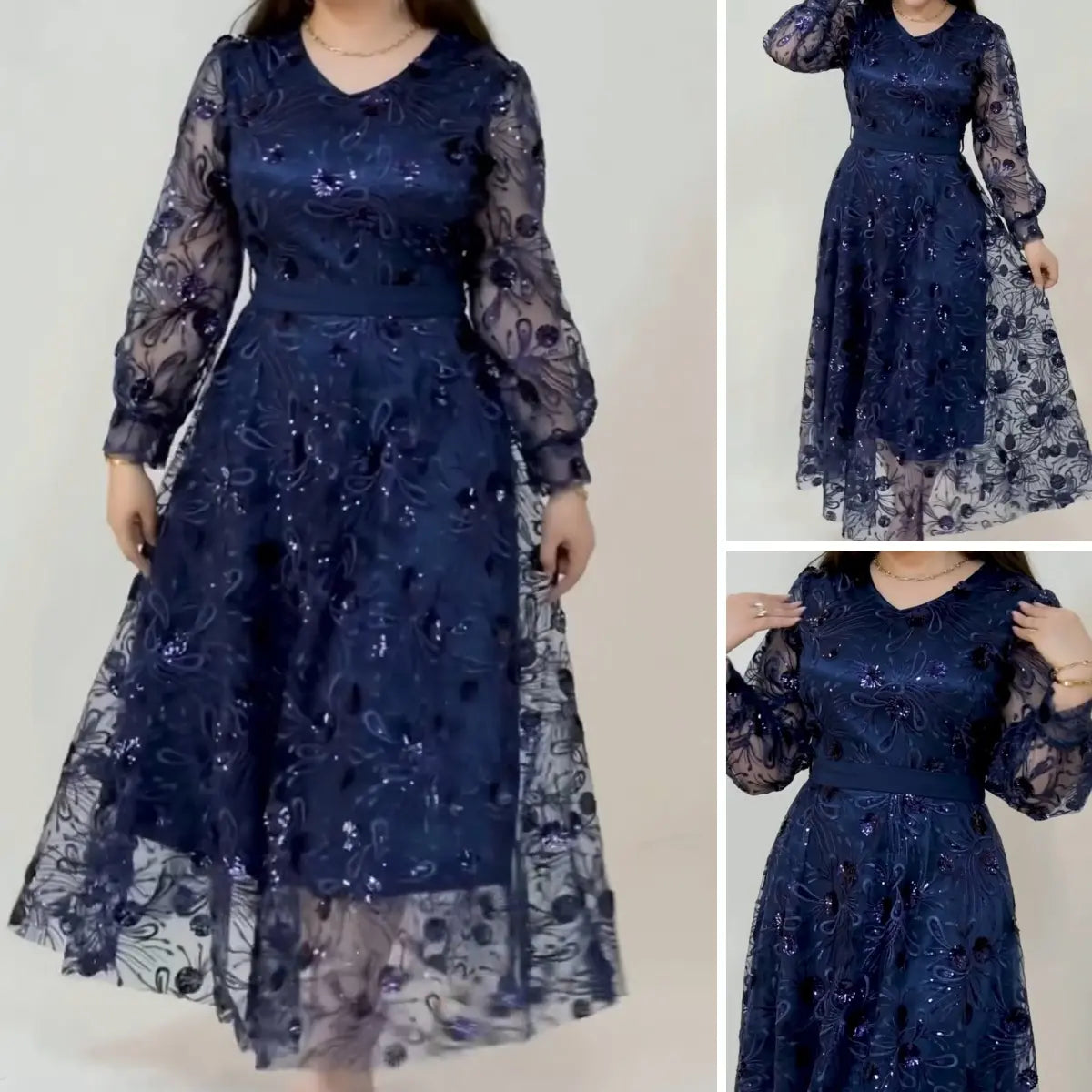 Piviera | Besticktes Mesh-Kleid